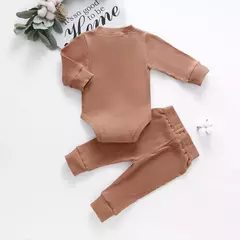Conjunto de bodysuits de manga comprida e calças elásticas para bebé, com nervuras, xadrez, roupa sólida, infantil, recém-nascido, menina, menino, primavera, outono, 2 peças