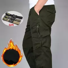 Calça de lã de dupla camada masculina, quente, grossa, camuflada, algodão tático, calça comprida, folgada, casual, inverno