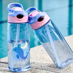Criativo Cartoon Baby Feeding Cup com canudos, Kids Water Sippy Cup, copos portáteis ao ar livre para crianças, 480ml na internet