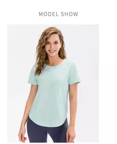 T-shirt monocromática de manga curta para mulheres, top de fitness solto, camisa de treino casual na internet