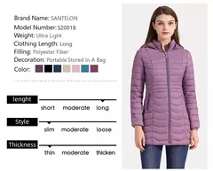 Santelon mulheres longo parka quente para as mulheres ultraleve casaco casaco acolchoado puffer com capuz destacável roupas outwear leve - comprar online