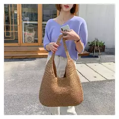 Gusure casual palha sacos de ombro das mulheres de vime tecido senhoras bolsas artesanais praia verão grandes totes saco bohemia na internet