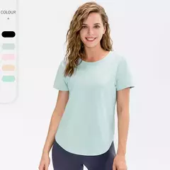 T-shirt monocromática de manga curta para mulheres, top de fitness solto, camisa de treino casual - Wolf Magazine