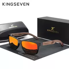 KINGSEVEN-Óculos De Sol Polarizados De Madeira Vintage para Homens e Mulheres, Moda Quadrada Óculos De Sol, Proteção De Madeira UV400, 100%