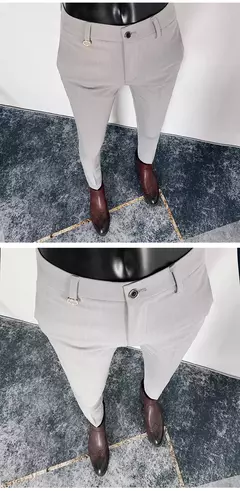 Calça reta de cintura alta britânica masculina, calça social, calça formal masculina italiana, calça de tornozelo, 2023 - comprar online