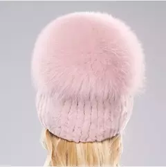 Imagem do Real Genuine Fox Fur Gorros Chapéu para Mulheres, Pele de Coelho Rex Natural Boné de Caveira, Chapéus de malha para meninas, inverno, estilo russo, novo