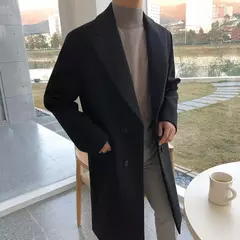 Iefb masculino outono inverno meados de comprimento casaco de lã nova maré coreana preto engrossado casaco de manga comprida duplo breasted jaquetas na internet