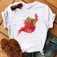 Camiseta branca estampada com frutas engraçadas para mulheres, estampa Kawaii Banana, camiseta Harajuku, manga curta, camiseta, moda - loja online