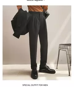 Calça social masculina de lã, calças com cintura elástica, casual e social para outono e inverno