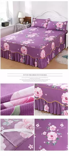 colcha de cama casal lencol cama casal Princesa estilo colcha na cama com saia algodão impressão roupa de cama para casa elástico lençol equipado com fronhas roupa de cama jogo de cama - comprar online