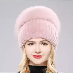 Real Genuine Fox Fur Gorros Chapéu para Mulheres, Pele de Coelho Rex Natural Boné de Caveira, Chapéus de malha para meninas, inverno, estilo russo, novo - loja online