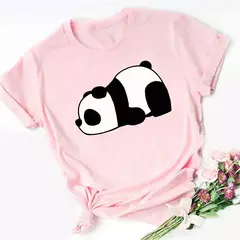 Maycaur-camiseta de manga curta para mulher, top solto com estampa de panda fofa, casual e solta, verão na internet