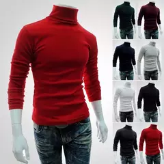 Gola alta masculina malha suéteres de algodão, pulôveres finos, roupas de escritório, tops masculinos, monocromáticos, vinho tinto - Wolf Magazine
