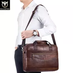 BULLCAPTAIN Maleta Ombro Messenger Bags dos homens de couro genuíno de 14 polegadas Laptop Bag Maleta dos homens Office Business Handbag na internet