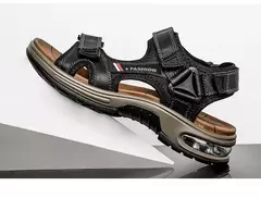 Sandálias masculinas de verão de couro genuíno, chinelos masculinos, gladiador, praia, macio, confortável, ao ar livre, sapatos vadeando, marca, 38-46