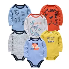 Kavkas-bebê meninos e meninas bodysuit, macacão de manga comprida, 100% algodão, roupas recém-nascidas, roupas de bebê, 0-12 meses, 6 pcs, 3 pcs na internet