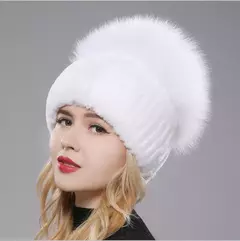 Real Genuine Fox Fur Gorros Chapéu para Mulheres, Pele de Coelho Rex Natural Boné de Caveira, Chapéus de malha para meninas, inverno, estilo russo, novo - loja online
