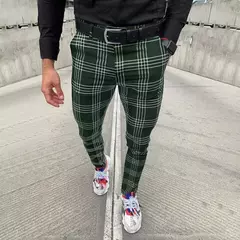 Imagem do Calça xadrez casual masculina, calça stretch social, cintura média, magro, escritório de negócios, trabalhando, festa, terno masculino, outono, verão