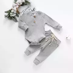 Conjunto de bodysuits de manga comprida e calças elásticas para bebé, com nervuras, xadrez, roupa sólida, infantil, recém-nascido, menina, menino, primavera, outono, 2 peças - comprar online
