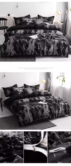 Imagem do Conjunto de cama preto luxuoso, roupa de cama de poliéster, capa de edredão, manta de pássaro, anime com fronha king size, tamanho completo, moderno