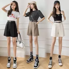 Shorts de salto com zíper, shorts da moda para mulheres, de high street, com cortina, casual, cor sólida, com cintura alta, para escritório, verão e com cinto - comprar online