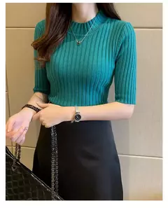 Blusa feminina de malha manga curta, blusa feminina, pulôveres de malha, E525, 2022 - Wolf Magazine