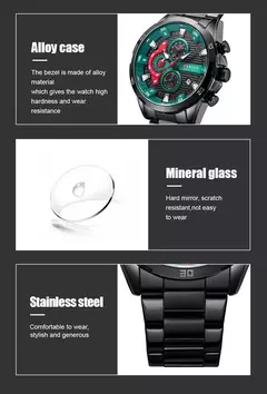 CURREN-Relógios masculinos de aço inoxidável, moda criativa, mostrador luminoso com cronógrafo, relógios de pulso casuais masculinos, relógio