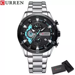 CURREN-Relógios masculinos de aço inoxidável, moda criativa, mostrador luminoso com cronógrafo, relógios de pulso casuais masculinos, relógio