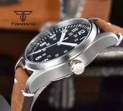 Relógios piloto de mergulho automático Tandorio para homens, vidro safira, mostrador luminoso verde, pulseira de couro, coroa de parafuso, NH35A, 20Bar, 39mm - Wolf Magazine