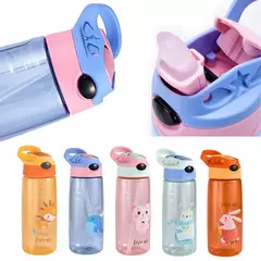 Criativo Cartoon Baby Feeding Cup com canudos, Kids Water Sippy Cup, copos portáteis ao ar livre para crianças, 480ml