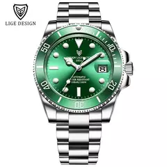 LIGE-Relógio mecânico automático Tourbillon para homens, relógios militares impermeáveis, aço inoxidável, relógio de moda, 100ATM, 2024 - loja online