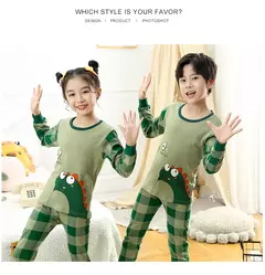 Conjuntos de pijama de algodão de manga comprida infantil, Roupa infantil, Pijama adolescente, 6 anos, 8 anos, 10 anos, 12 anos, 14 anos, Outono - Wolf Magazine