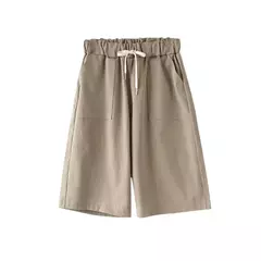 Shorts de algodão para mulheres, calças de lazer de pernas largas, cintura solta elástica com cinto, tamanho grande, 7XL, 8XL, verão - comprar online