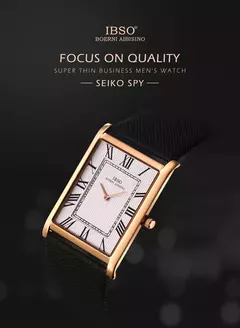 IBSO-Relógio ultrafino de quartzo com mostrador retangular masculino, estilo comercial de luxo, pulseira de couro genuíno, relógios de pulso impermeáveis, novos - Wolf Magazine