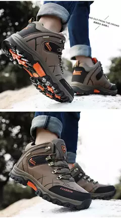 Botas de neve de couro impermeáveis masculinas, super quentes, ao ar livre, caminhadas, trabalho, sapatos de viagem, inverno, tamanho 39-47 - loja online