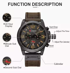 CURREN-Relógio de quartzo de couro genuíno impermeável masculino, relógio de pulso, cronógrafo, militar, esporte, marca de luxo - Wolf Magazine