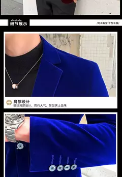 Blazer de veludo dourado masculino, terno slim fit, jaqueta casual, traje de cantor noivo, vestido de noite formal de alta qualidade, moda outono e inverno na internet