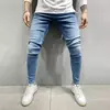 Cinza cor pura jeans homens cintura elástica calças de brim magros 2021 estiramento sem rasgado calças streetwear preto dos homens denim