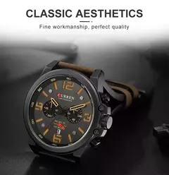 CURREN-Relógio de quartzo de couro genuíno impermeável masculino, relógio de pulso, cronógrafo, militar, esporte, marca de luxo