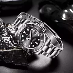 LIGE-Relógio mecânico automático Tourbillon para homens, relógios militares impermeáveis, aço inoxidável, relógio de moda, 100ATM, 2024 - loja online