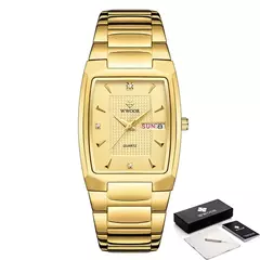 WWOOR-Relógio de quartzo quadrado de luxo masculino, Aço inoxidável, Automático, Semana, Data, Ouro, Relógios de pulso, Relogio masculino, Novo, 2022 na internet