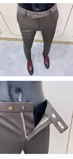 Calças justas de estiramento formal masculinas, calças casuais, roupa de cor sólida, calças de terno fashion - comprar online