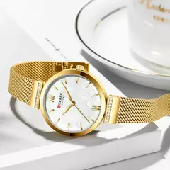 CURREN-Relógio de quartzo em aço inoxidável feminino, bracelete elegante, relógio feminino, vestido feminino, moda luxuosa, dourado - Wolf Magazine