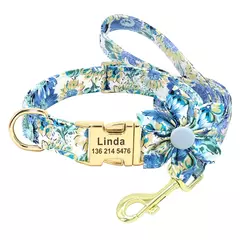 Personalizado Dog Collar e Leash Set, Nylon Imprimir Cães ID Coleiras, Pet Chumbo Corda Belt, Flor Acessórios, Small Medium Large Dogs na internet