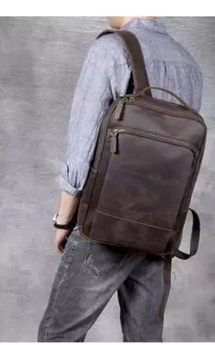 Mochila de couro genuíno para homens, cavalo louco vintage mochila para laptop grande mochila diária mochila de viagem mochila para caminhadas - comprar online