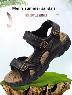Venda quente sandálias masculinas de verão ao ar livre antiderrapante sandálias de praia masculinas feitas à mão sapatos masculinos de couro genuíno moda tênis