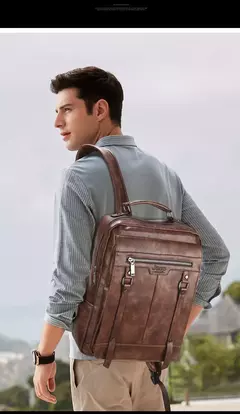 JEEP BULUO-Bolsa Masculina Casual para Laptop, Mochila de Couro Dividido, Bolsa para Computador, Alta Capacidade, Nova Tendência