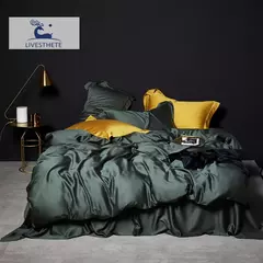 Liv-Esthete-Conjunto de Cama Verde Escuro, 100% Pure Silk, Duvet Cover Luxo, Folha Plana, Fronha, Roupa de Cama, Saudável, Rainha, Rei