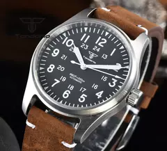 Relógios piloto de mergulho automático Tandorio para homens, vidro safira, mostrador luminoso verde, pulseira de couro, coroa de parafuso, NH35A, 20Bar, 39mm na internet