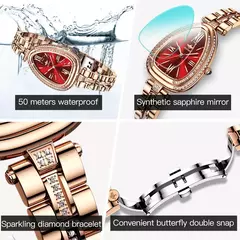 OUPINKE-Conjunto de relógio quartzo impermeável feminino, relógios de luxo, espelho safira, mostrador diamante, movimento suíço, pulseira, colar